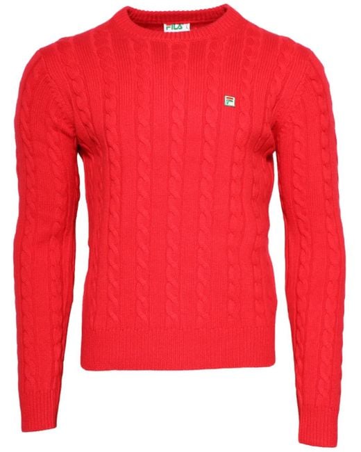 Fila Red Cable Knit Crew Neck Jumper for men