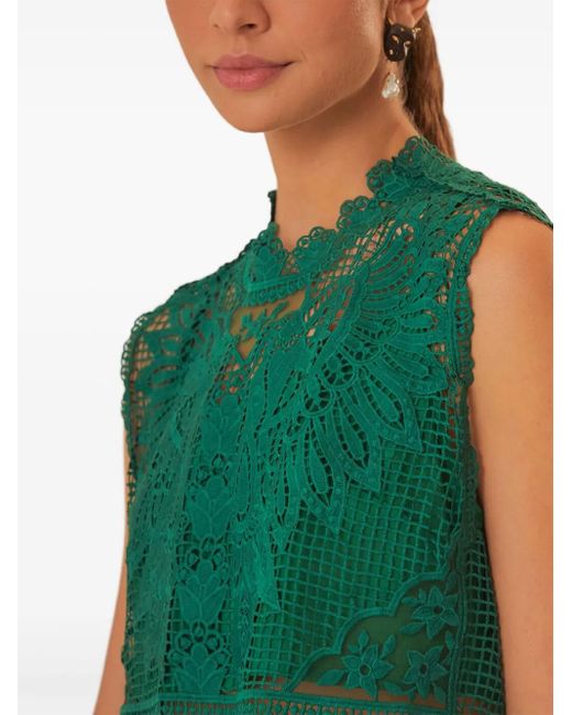 Farm Rio Green Lace-Insert Sleeveless Top