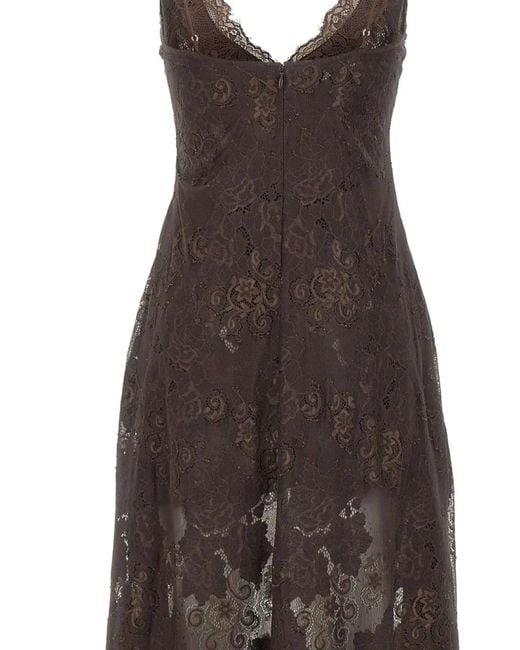 Herskind Brown Soray Floral-Lace V-Neck Midi Dress