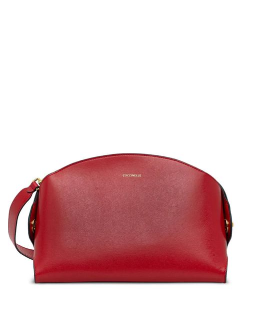 Coccinelle Red Logo-Print Calf Leather Shoulder Bag