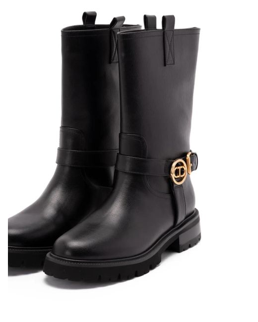 Twinset Black Buckle-Embellished Leather Boots