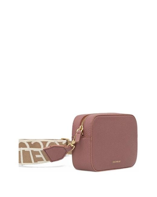 Coccinelle Purple Small Tebe Grained-Leather Logo-Strap Shoulder Bag