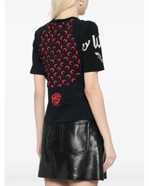 MARINE SERRE Black Regenerated T-Shirt Mit Print