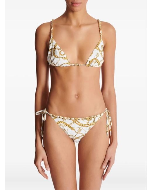 Balmain Metallic Chain-Print Triangle Bikini