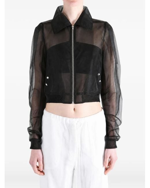 Rick Owens Black Dracucollar Sheer Zip-Up Jacket