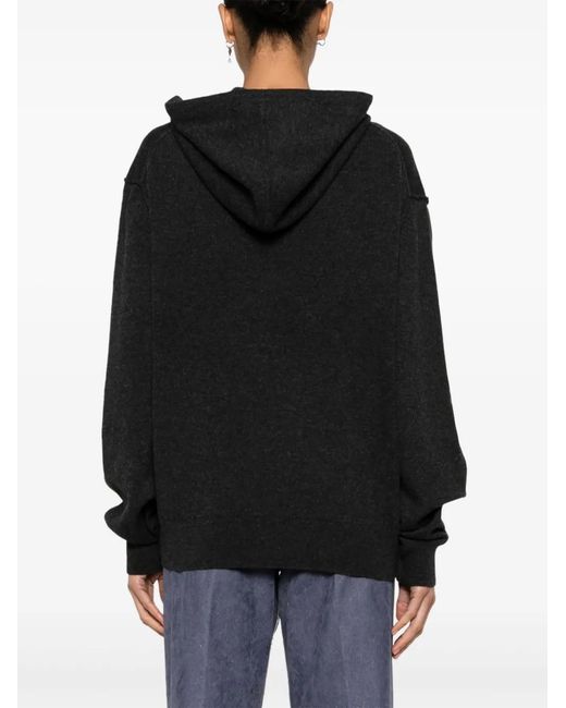 Maison Margiela Black Four-Stitch Logo Wool Blend Hoodie