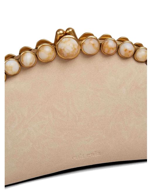 Cult Gaia Natural Bead-Embellished Suede Clutch Bag