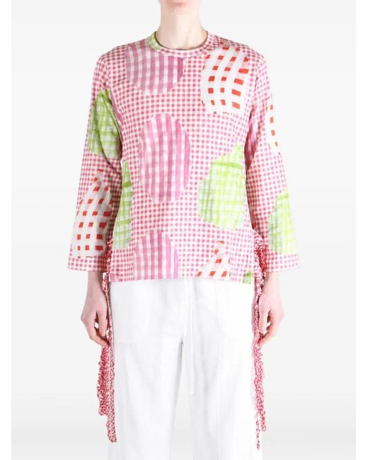 Comme des Garçons Pink Gingham Ruffled Top