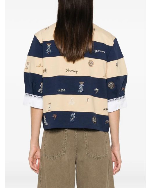 Sea Blue Juliet Embroidered Striped Polo Shirt