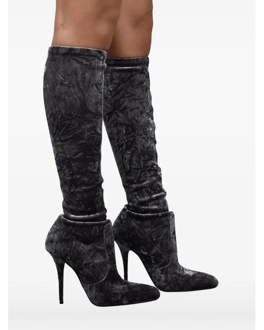 Saint Laurent White Talia Velvet Boots