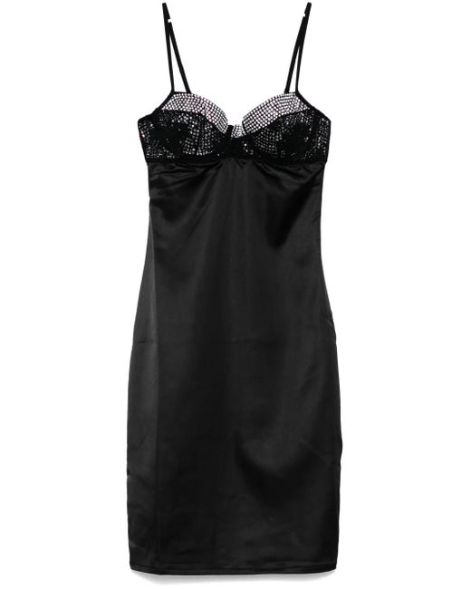 Oseree Black Crystal-Embellished Tube Dress