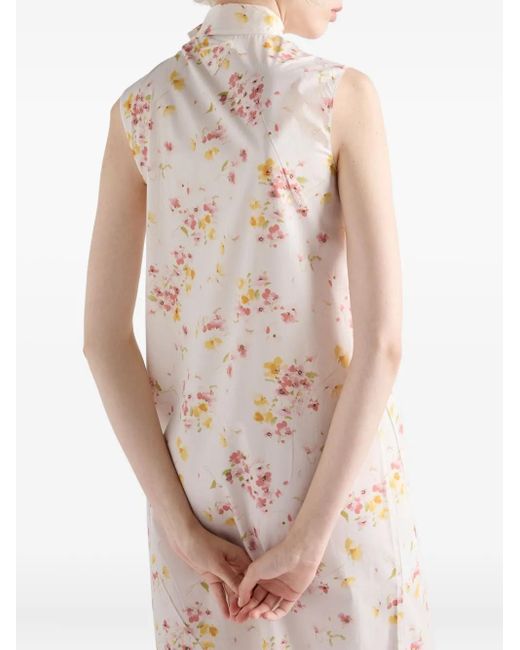 Robe À Fleurs Imprimées Prada en coloris White