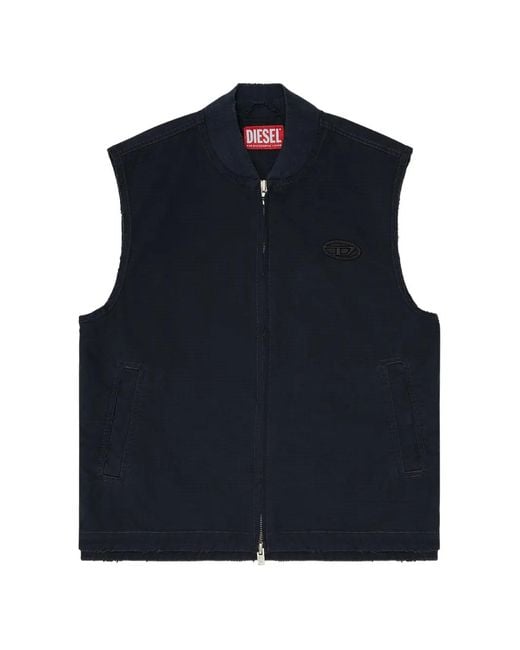DIESEL Blue Oval-D Logo Gilet for men