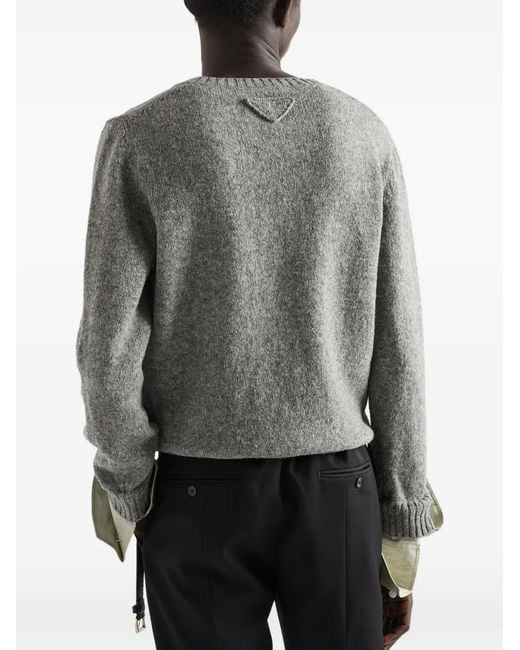 Prada Gray Shetland Wool Scoop-Neck Sweater for men
