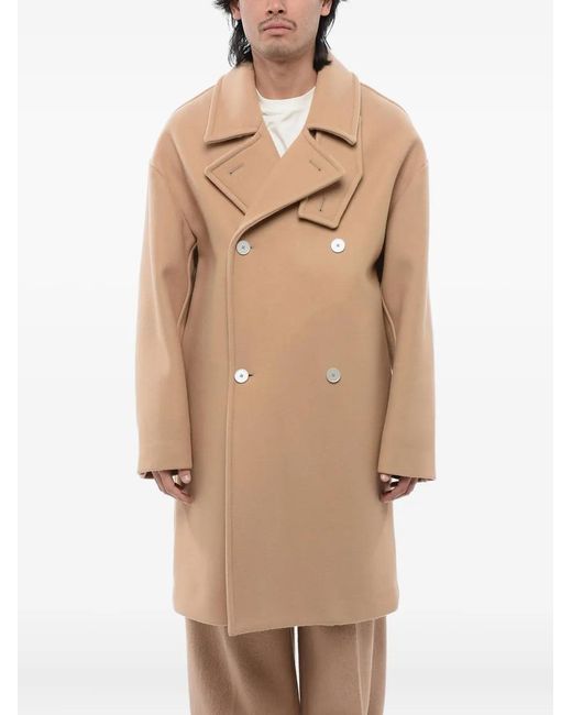 Jil Sander Natural Double-Breasted Wool Coat for men