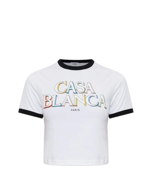 Casablanca White Logo-Print Cropped T-Shirt