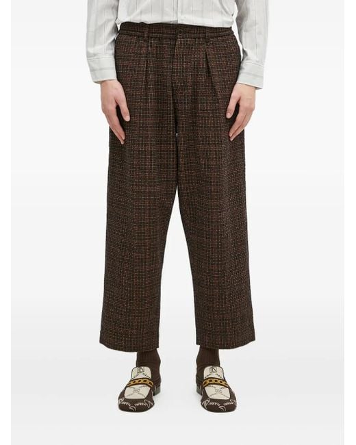 Universal Works Black Pleated Check Trousers for men