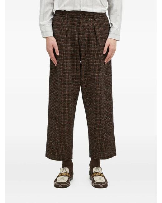 Universal Works Black Pleated Check Trousers for men