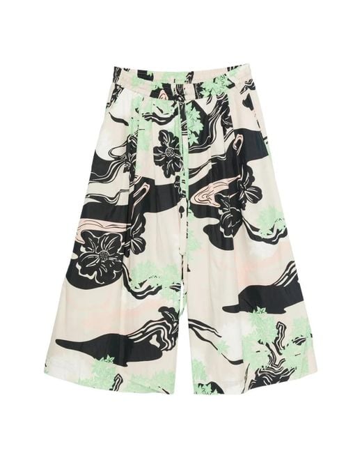 Psophia White Floral-Print Wide-Leg Trousers
