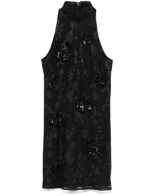 ROTATE BIRGER CHRISTENSEN Black Floral-Embroidered Mesh Mini Dress