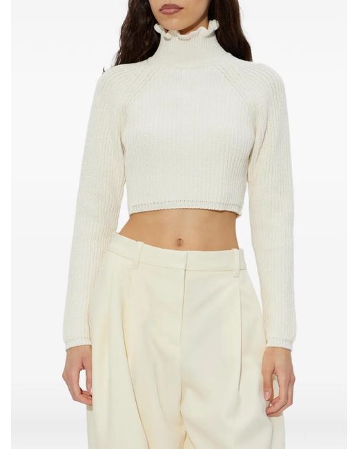 Max Mara White Ruffled-Neck Sweater