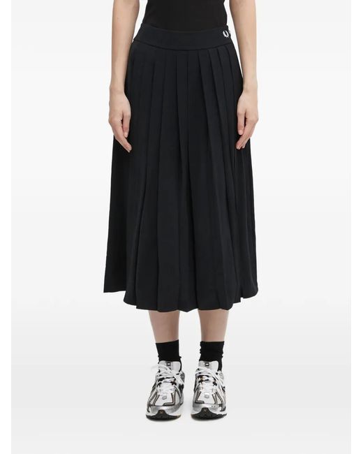 Fred Perry Black Logo-Embroidered Midi Skirt