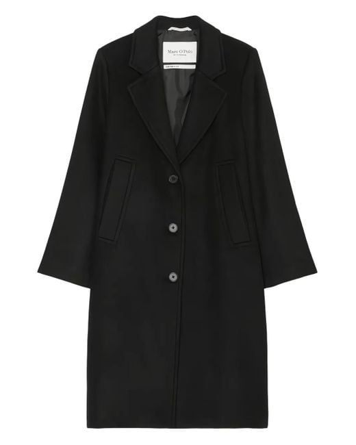 Marc O' Polo Black Single-Breasted Wool Coat