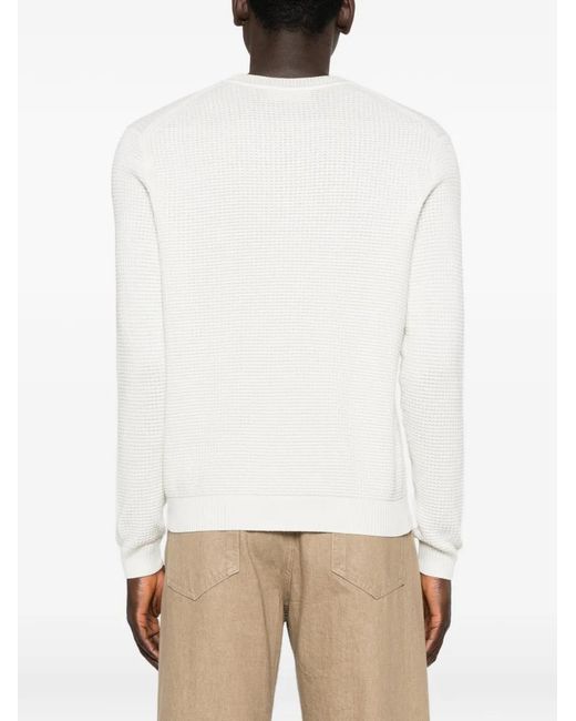 Bompard White Waffle-Knit Round-Neck Sweater for men