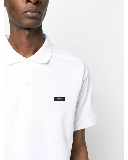 Calvin Klein White Logo-Patch Polo for men