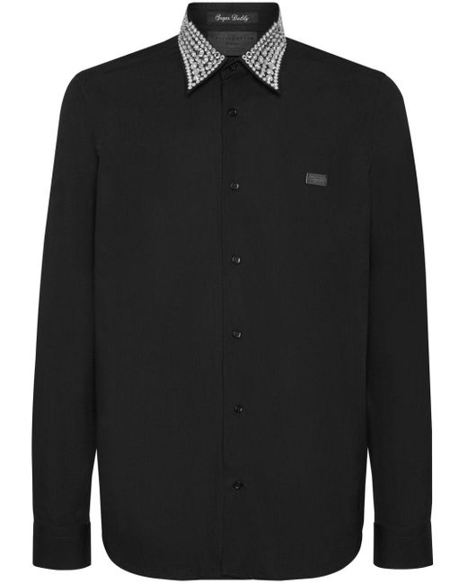 Philipp Plein Black Sugar Daddy Crystal-embellished Shirt for men