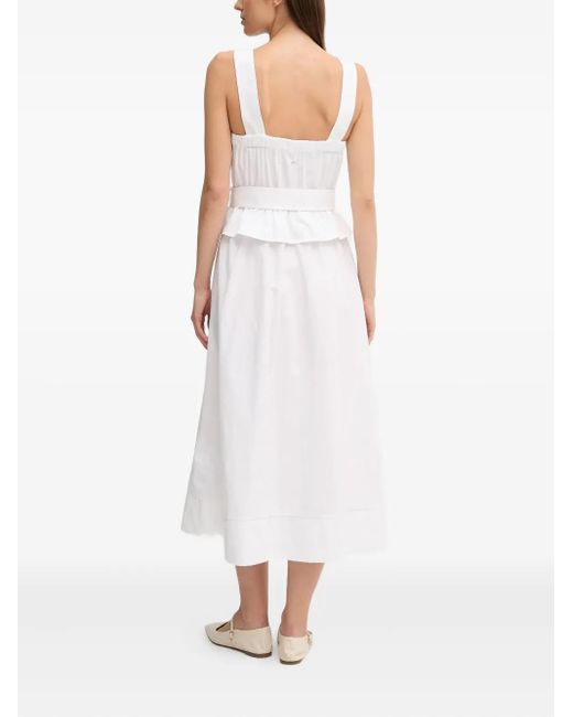 Pedro Del Hierro Madrid White Belted-Waist Square-Neck Midi Dress