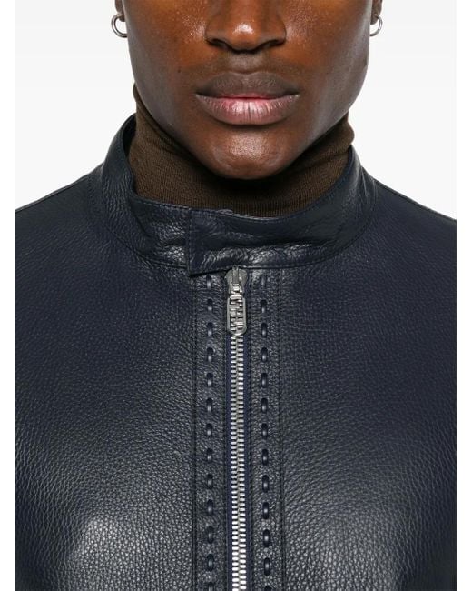 Fendi Blue Selleria Leather Jacket for men