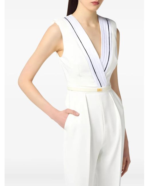 Elisabetta Franchi Geplooide Jumpsuit Met Logo Afwerking in het White