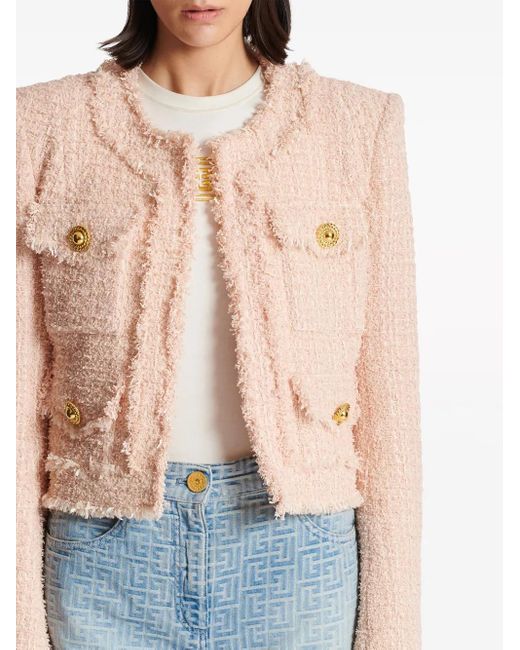 Balmain Kraagloos Tweed Jack in het Pink