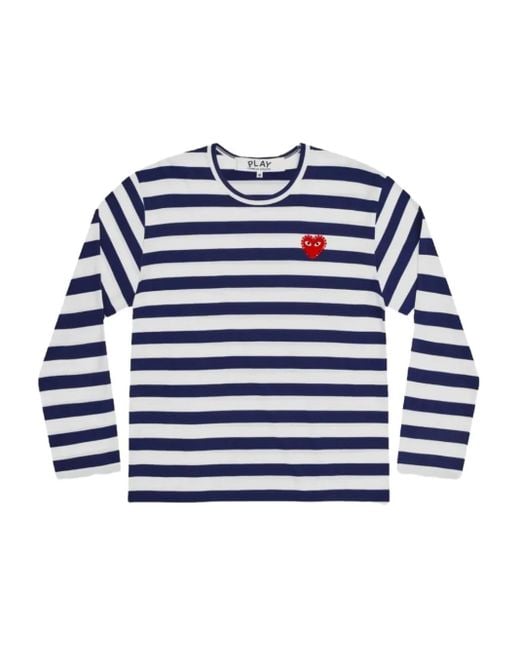 COMME DES GARÇONS PLAY Blue Striped-Pattern T-Shirt for men