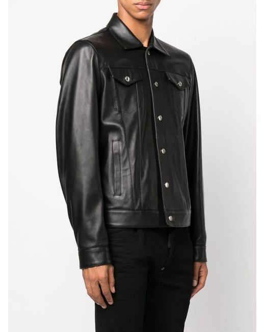 DSquared² Black Button-Up Leather Shirt for men
