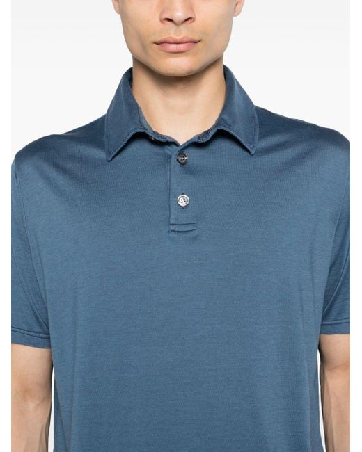 メンズ Kiton Silk-blend Polo Shirt Blue