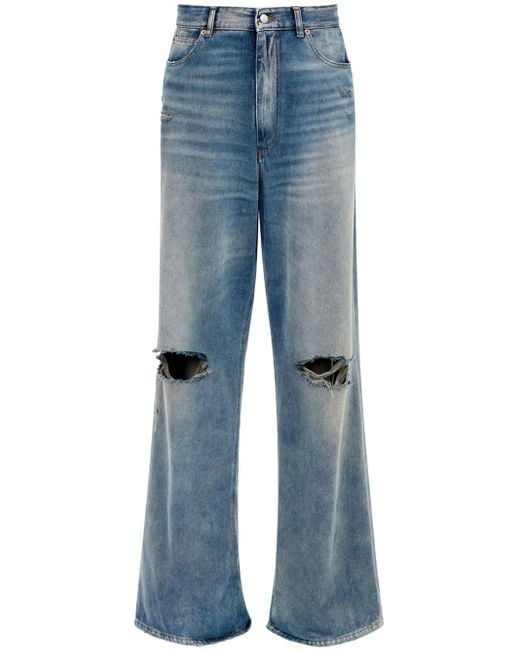 MM6 by Maison Margiela Blue Distressed Wide-Leg Jeans for men