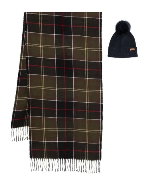 Barbour Black Tartan Scarf Set
