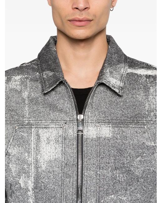 Purple Brand Gray Carpenter Palms Patterned Zip Jacket for men