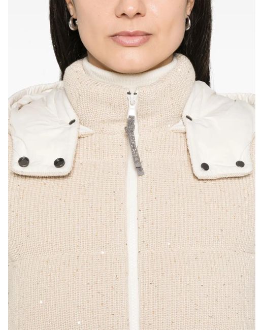 Brunello Cucinelli Natural Cotton Blend Rib-Knit Hooded Gilet