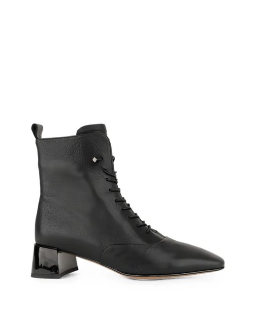 Linda Baumann Black Lace-Up Leather Ankle Boots