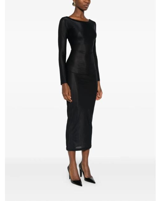 Vestiaire d'un Oiseau Libre Black Lace-Up Sheer Midi Dress
