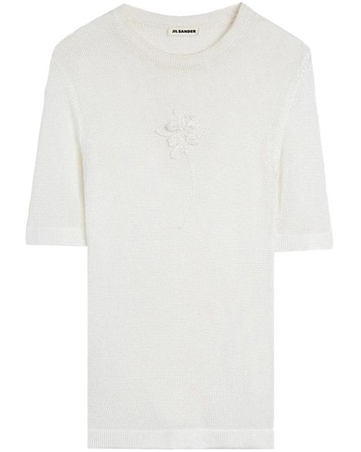 Jil Sander クロシェフラワー ニットtシャツ White