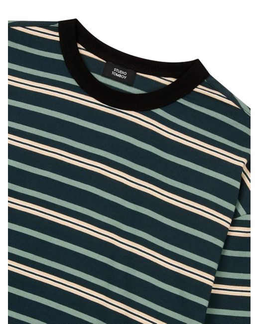 Studio Tomboy X Green Stripe Long-Sleeved T-Shirt for men
