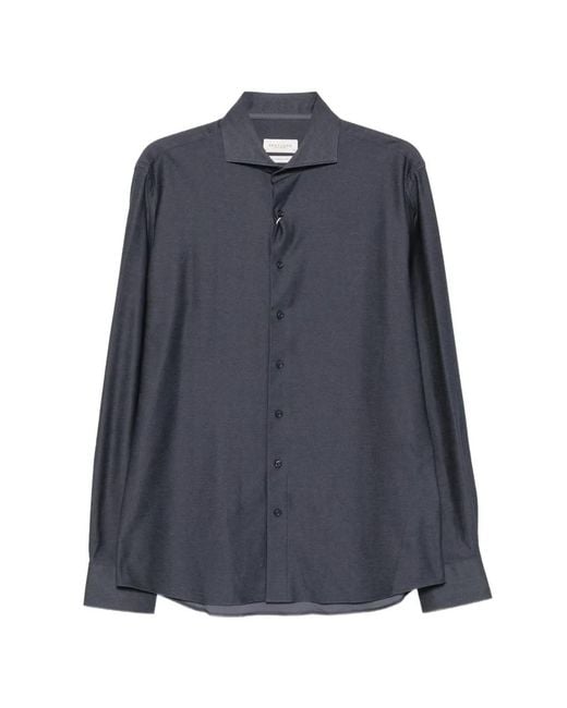 Profuomo Blue Spread-Collar Button-Down Shirt for men