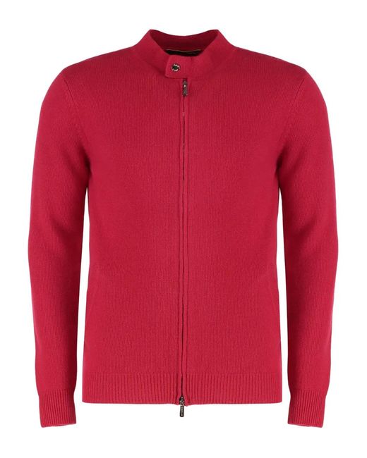 Moorer Red Zip-Up Cardigan for men