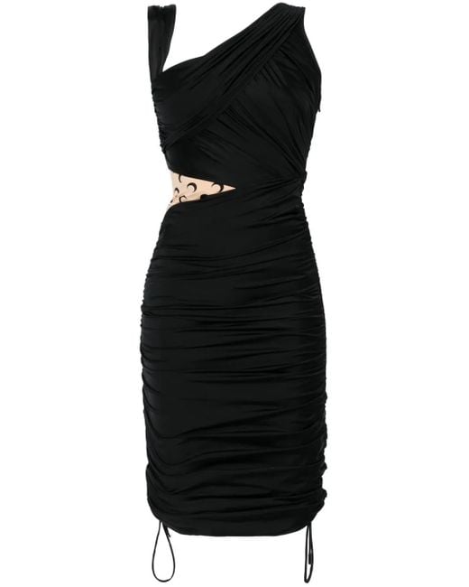 MARINE SERRE Black Draped Jersey Midi Dress