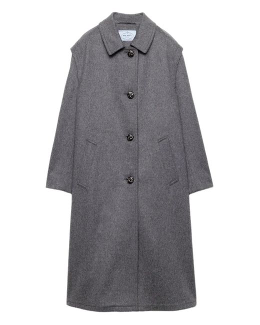 Prada Gray Single-Breasted Loden Wool Coat Clothing