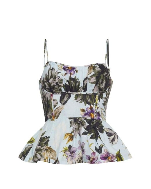 Cara Cara White Alba Floral-Print Peplum Top